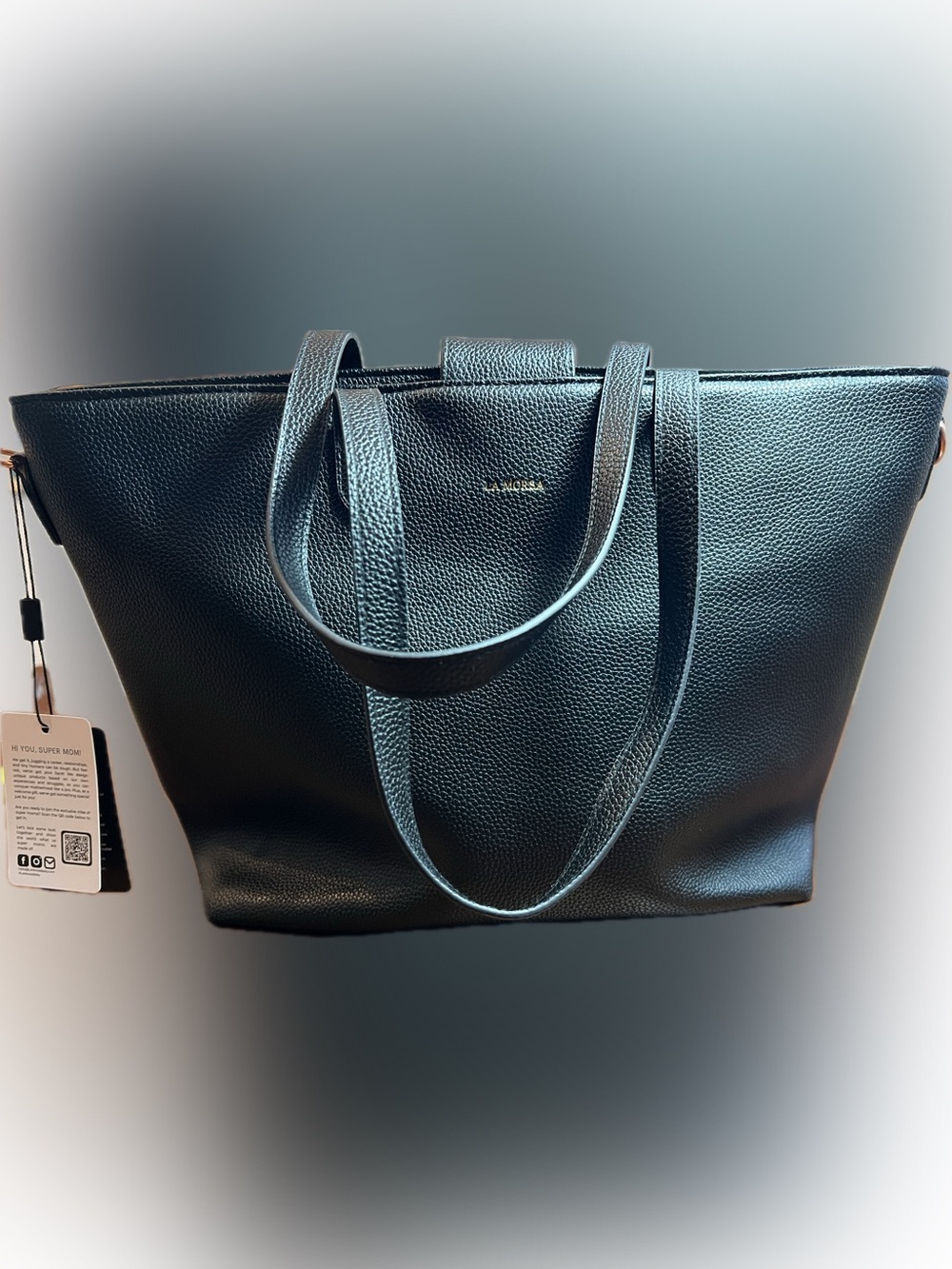 La Morsa Carryall Diaper Tote Bag Black Vegan Leather Crossbody